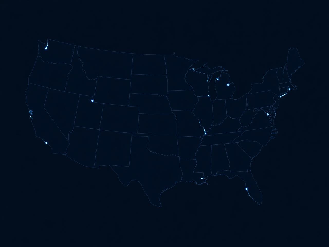 Map of the US with active freight lanes
